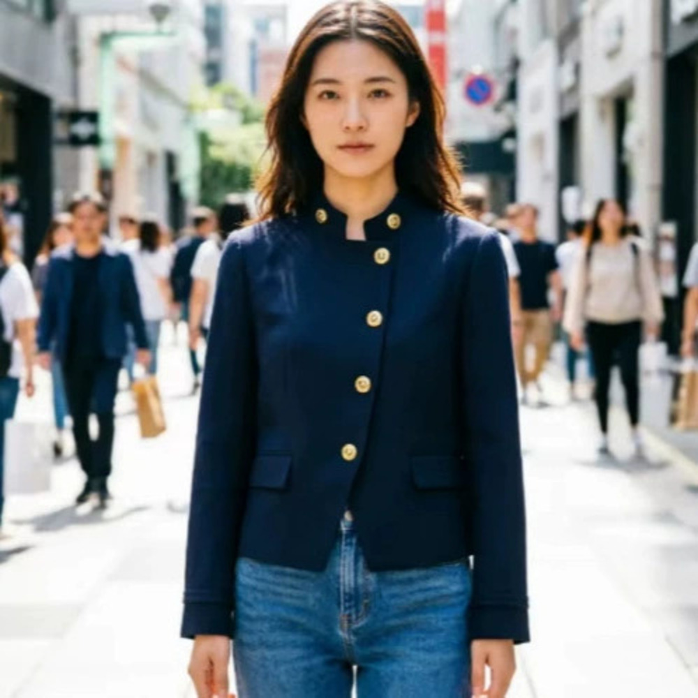 ZARA Autumn Navy Blue Chic Versatile Short Blazer Jacket
